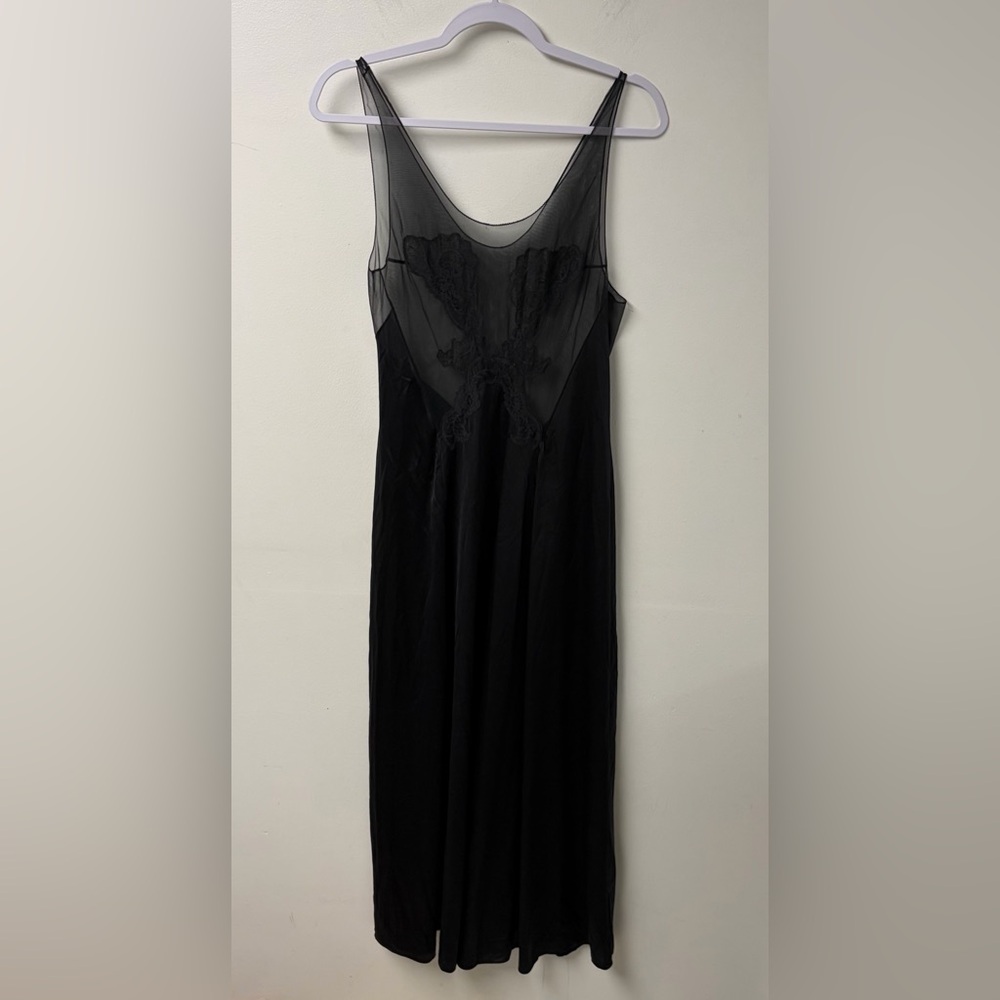 Vintage Vanity‎ Fair Black Sheer Bodice Maxi Nylon Night Gown Medium